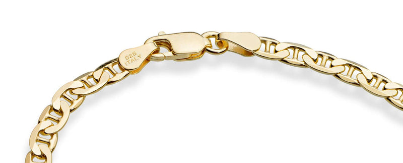 Miabella 18K Gold Over Sterling Silver Italian 3mm, 4mm Solid Diamond-Cut Mariner Link Chain Anklet Ankle Bracelet for Women, Made in Italy 4mm, Length 11 Inches (Large) - BeesActive Australia
