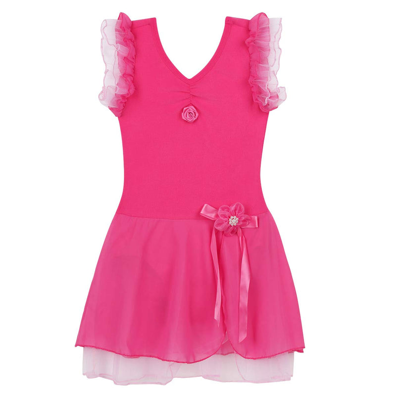 [AUSTRALIA] - Freebily Girls' Ruffle Flying Short Sleeve Ballet Dance Dress Leotard Skirted Tutu for Ballet Gymnastic Dancing Costume Rose 5 / 6 