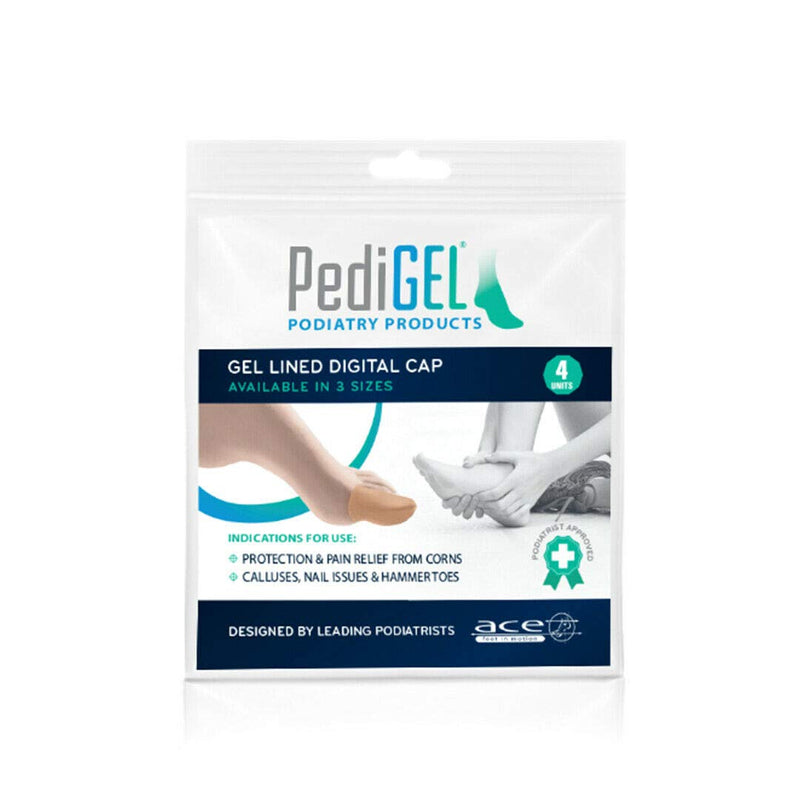 PediGel® - Medically Approved Polymer Gel Lined Digital Cap, Toe Protection and Relief from Corns - 4 Units - Small Small (Diameter 20mm) - BeesActive Australia