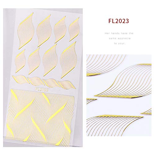 BornBeauty 10 Sheets Gold Silver Black 3D Metallic Nail Stickers for Women,Metallic Chains Line Wave Point Stars Nail Stickers Curve Stripe Lines Adhesive Striping Tape Nail Design (#1) #1 - BeesActive Australia