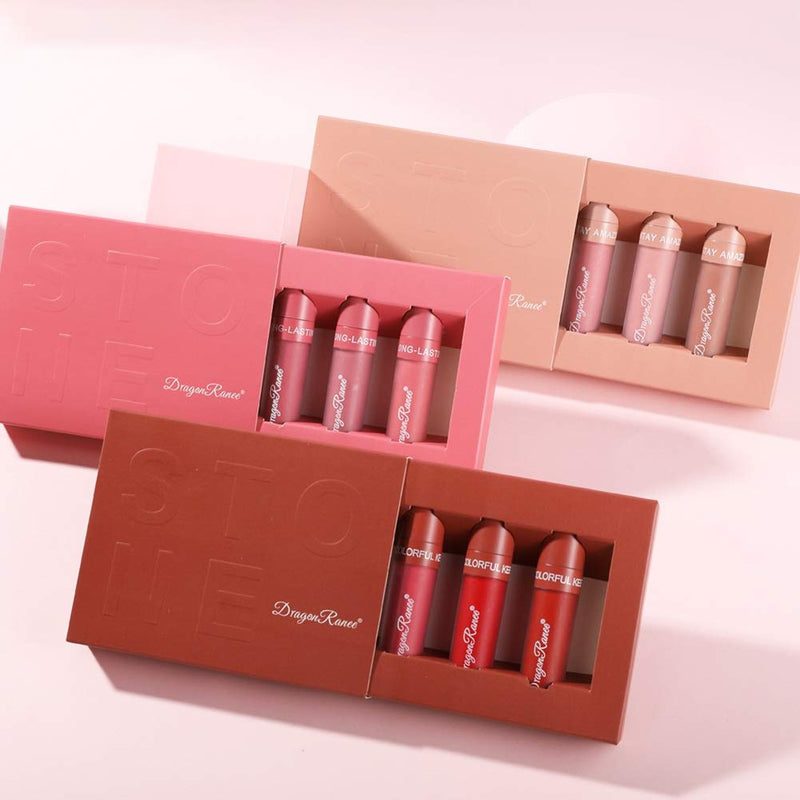 Fashion888 Liquid Lipstick Set,3 Pack Matte Lip Gloss,Non-stick Cup Waterproof Long Lasting Lip Gloss Set With Gift Box 0.36oz B - BeesActive Australia