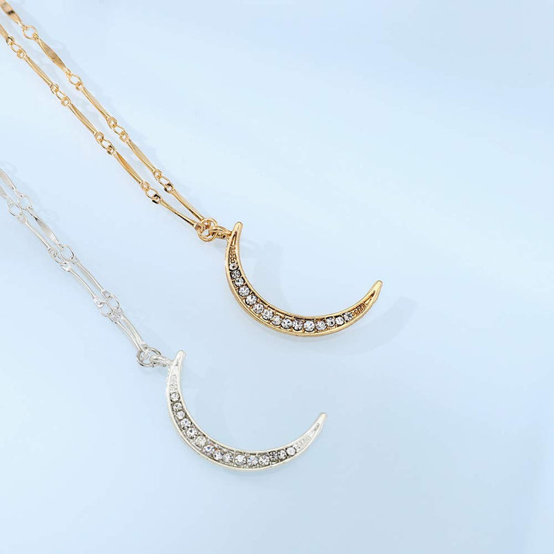 Jovono Crescent Moon Pendant Necklaces Dainty Crystal Necklace Chain Jewelry for Women and Girls (Silver) Silver - BeesActive Australia