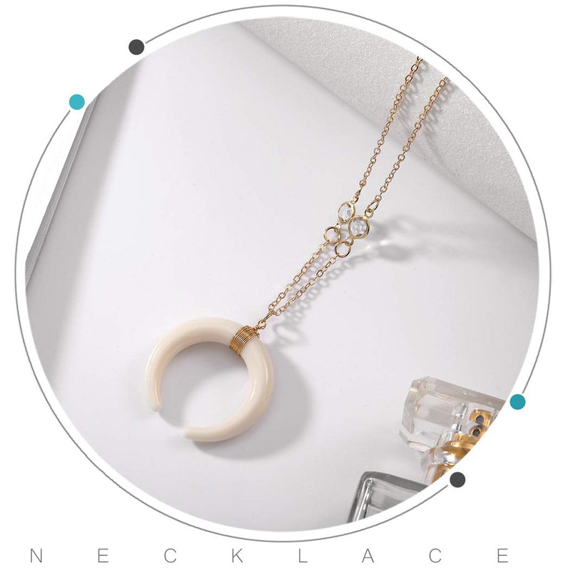 Edary Boho Crescent Pendant Crystal Necklace Gold Necklaces Chain Jewelry Accessories for Women and Girls. - BeesActive Australia