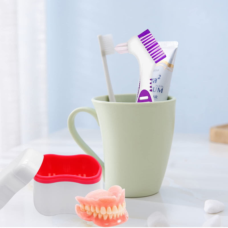Hioph Denture Bath Box, Denture Brush Cleaner Cup with Rinsing Basket, Denture Retainer Mouth Guard Care Kit, Denture Bath Container Toothbrush Case for Travel Soaking and Cleaning Pink - BeesActive Australia