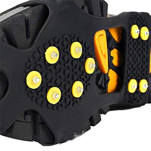 Rimin Ice Traction Cleats, Ice Grips Non-Slip Over Shoe/Boot Rubber Spikes Crampons with 10 Steel Studs Crampons + 10 Extra Replacement Studs Strong Black Small - BeesActive Australia