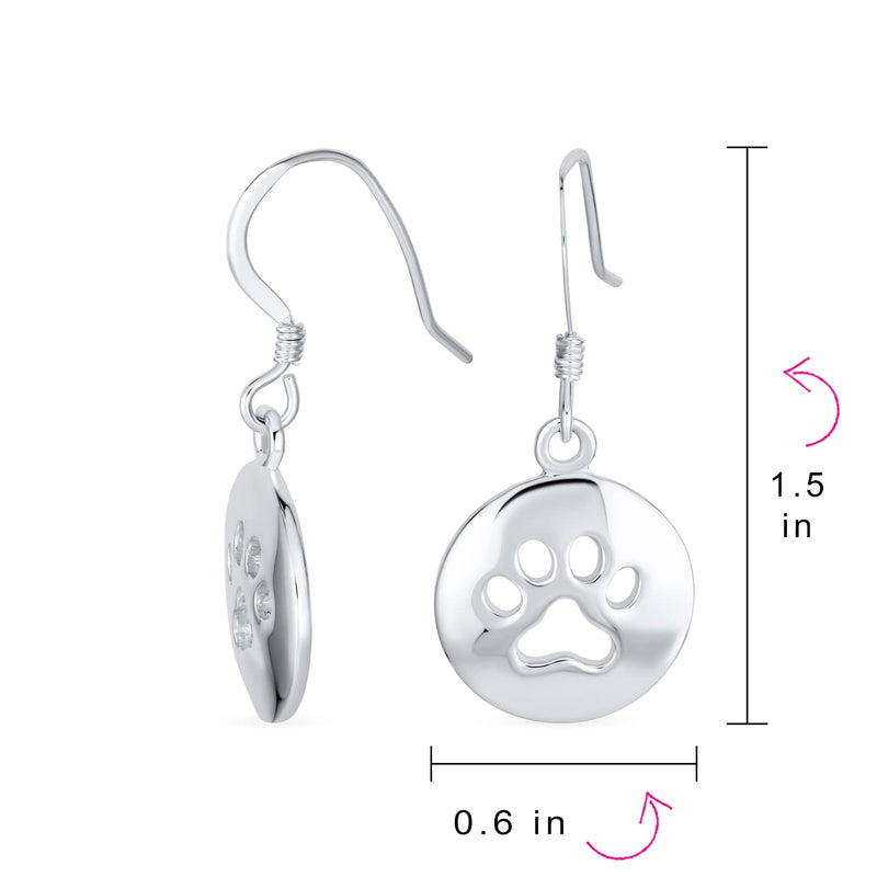 Best Friend Animal Pet Lover BFF Dog Puppy Round Disc Dangling Paw Print Earrings For Women Teen .925 Sterling Silver Fish Hook - BeesActive Australia