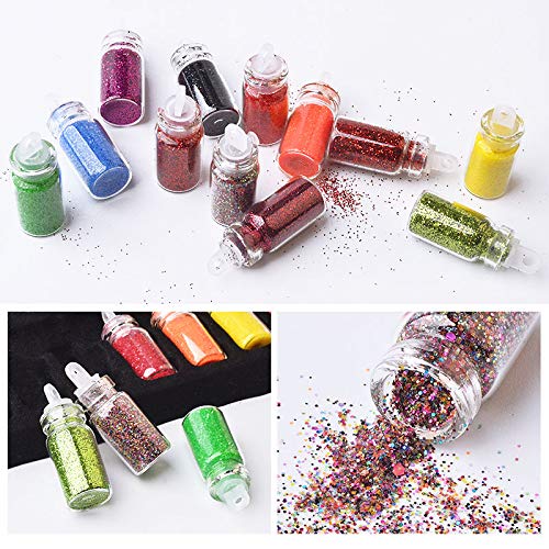 Lydongchi 48 Color Fashion Mixed Small Glass Bottle, Nail Sequins, Glitter, Pottery, Star, Heart - BeesActive Australia