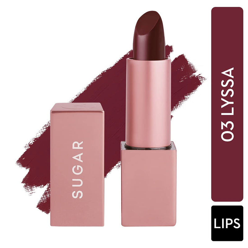 SUGAR Cosmetics Mettle Matte Lipstick, Superior Pigmentation, Ultra-Light Smooth Silky Lips - 03 Lyssa (Deep Burgundy Red) - BeesActive Australia