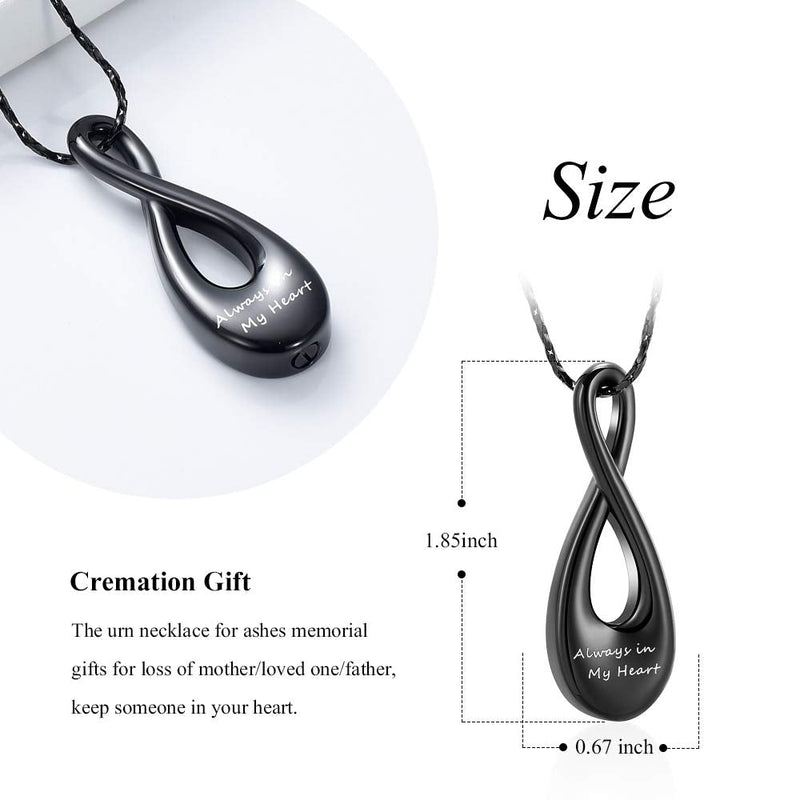 Imrsanl Infinity Cremation Jewelry for Ashes Urn Necklace Pendants for Ashes Wome/Men Memorial Lockets Keepsake Cremation Ashes Jewelry Black - BeesActive Australia