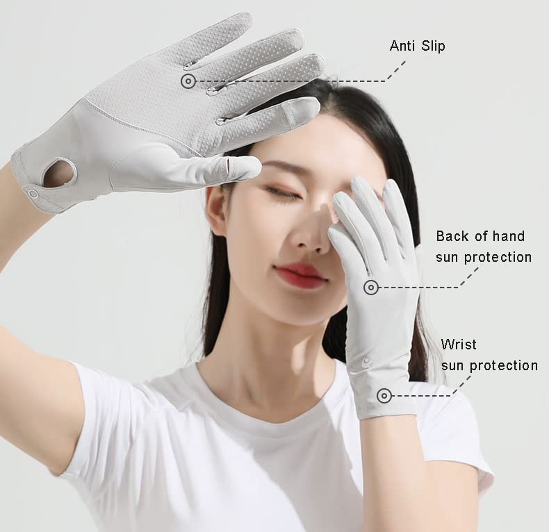 KorhLeoh Women Man Sunscreen Gloves,Full Finger Touchscreen Sunblock Gloves,Unisex Protection Gloves for Golf Riding Driving Hiking Grey Medium - BeesActive Australia