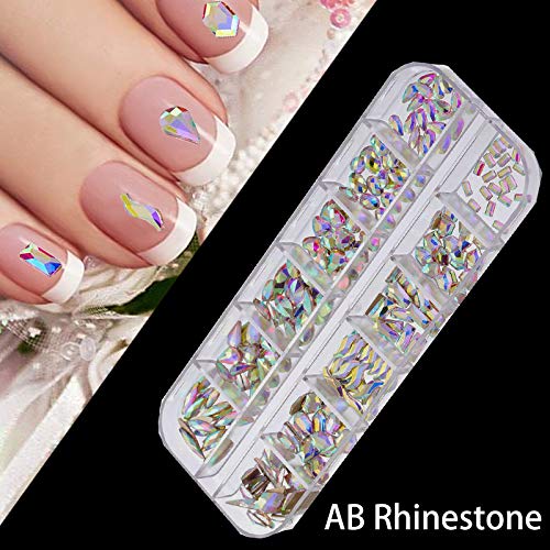 AB Nail Art Crystals multi-shape 3D Glass Gemstones, Flatback AB Crystals Rhinestones for Nails Clothes Face Jewelry (12style20pcs) - BeesActive Australia