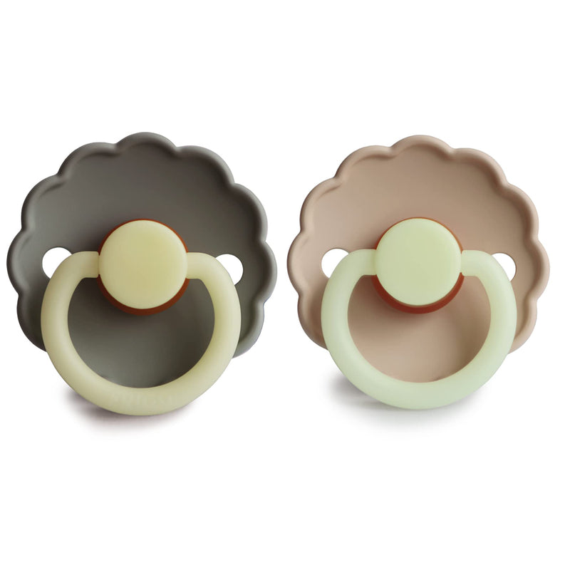 FRIGG Daisy Night Natural Rubber Baby Pacifier | Made in Denmark | BPA-Free (Portobello/Croissant, 6-18 Months) 2-Pack 6-18 Month Portobello/Croissant - Night - BeesActive Australia