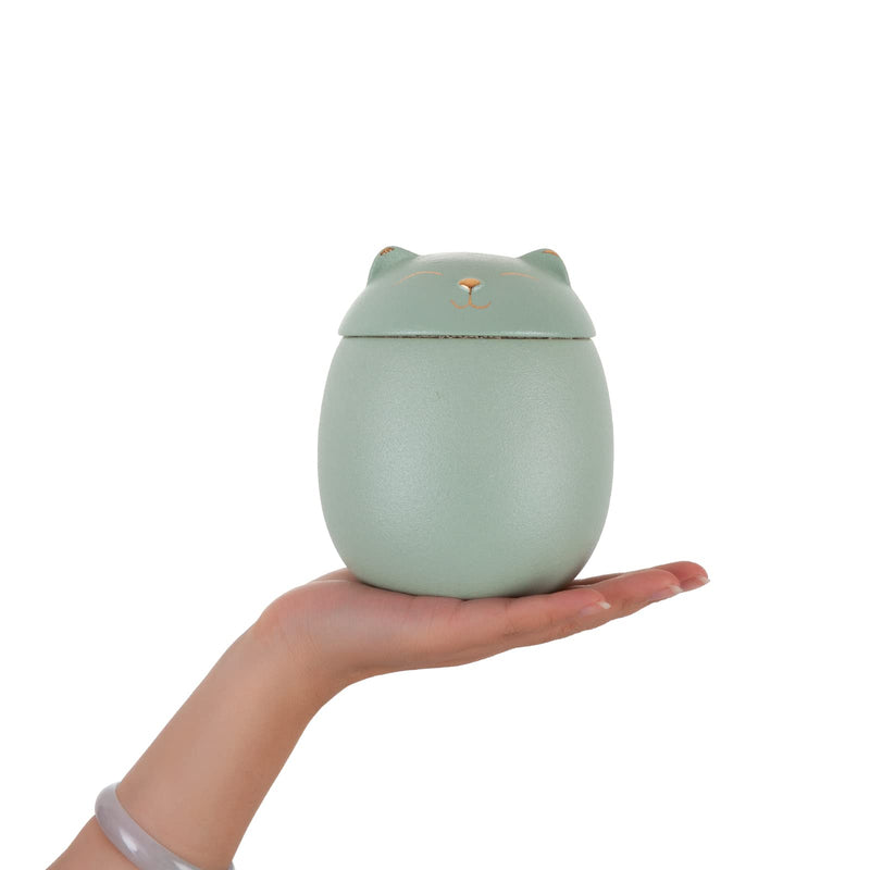 NEWDREAM Cat-Shaped Ceramic urn,Pet Urns for Cat Ashes,Cat Urns for Ashes Animal Urns for Ashe Pet Cremation Urn green big - BeesActive Australia