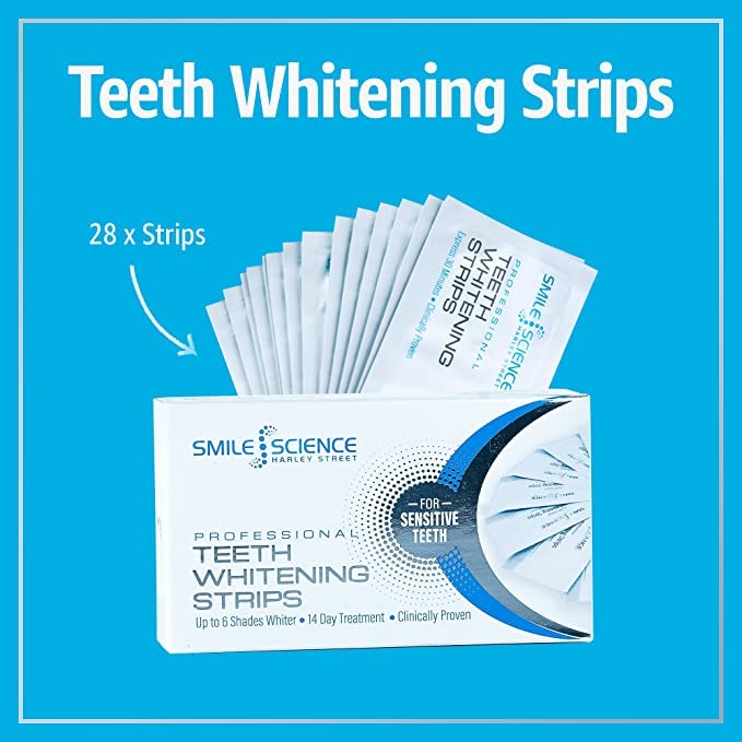 Smile Science Harley Street - Professional Teeth Whitening Strips - 28 Strips - Up to 6 Shades Whiter in 14 Days - 100% Enamel Safe - Vegan - Stain Remover for Teeth - Clinically Proven - BeesActive Australia