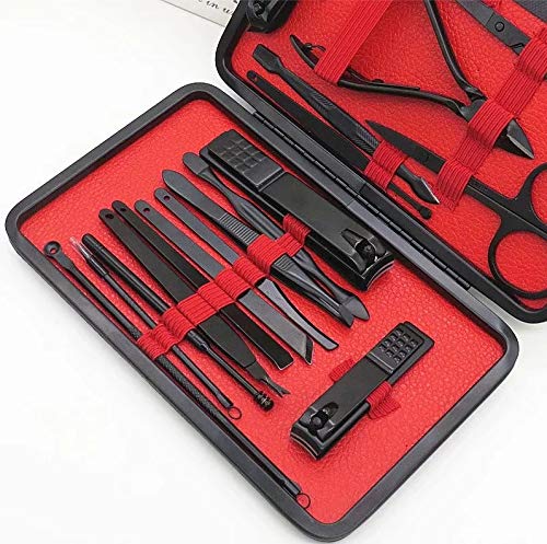 Nail clippers manicure set, 18 stainless steel professional nail clippers set, black portable travel nail manicure, pedicure tool set, thick nail clippers - BeesActive Australia