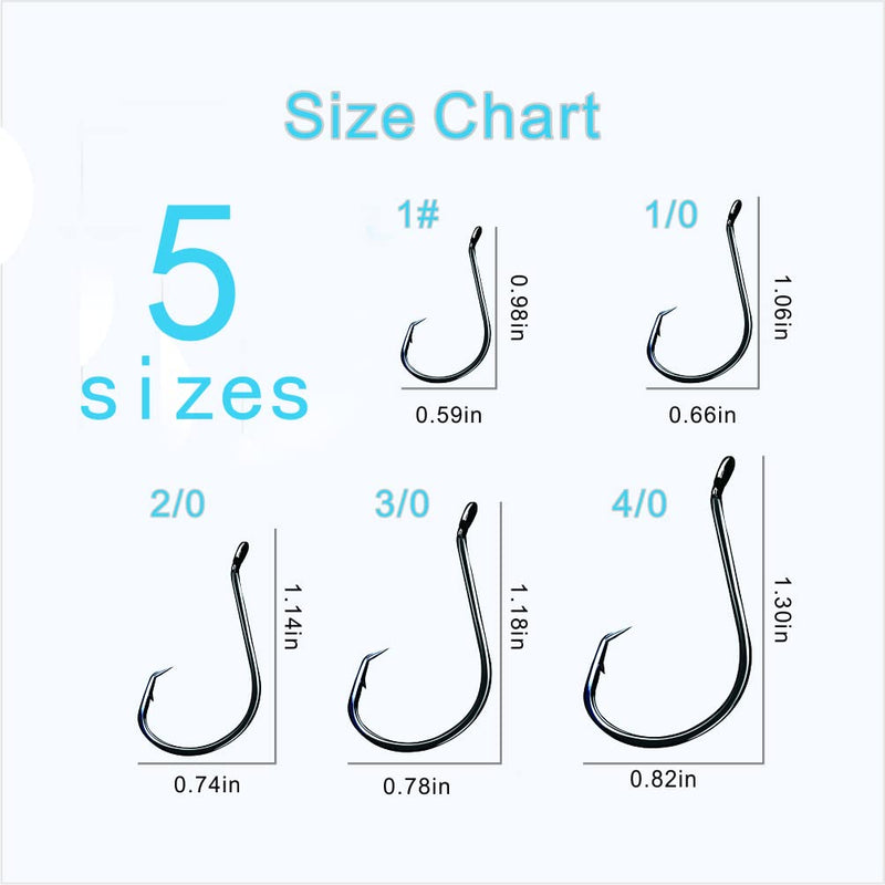 86pcs/Box Circle Hooks Saltwater Fishing Hooks,Circle Hooks for Catfish,5size:#1 1/0 2/0 3/0 4/0 Black High Carbon Steel Octopus Hooks 2X Strong Customized Offset Sport Fish Hook Catfishing Hooks - BeesActive Australia
