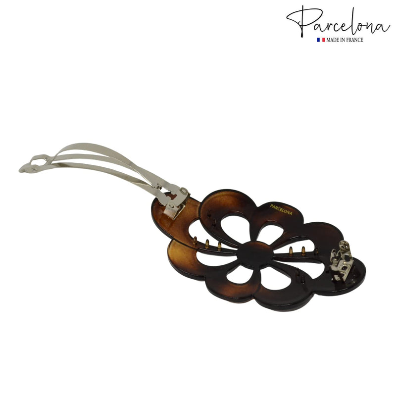 Parcelona French Wide Flower 4" Medium Tortoise Shell Celluloid Hair Barrette Clips Non Slip Women Hair Accessories, Made in France - BeesActive Australia