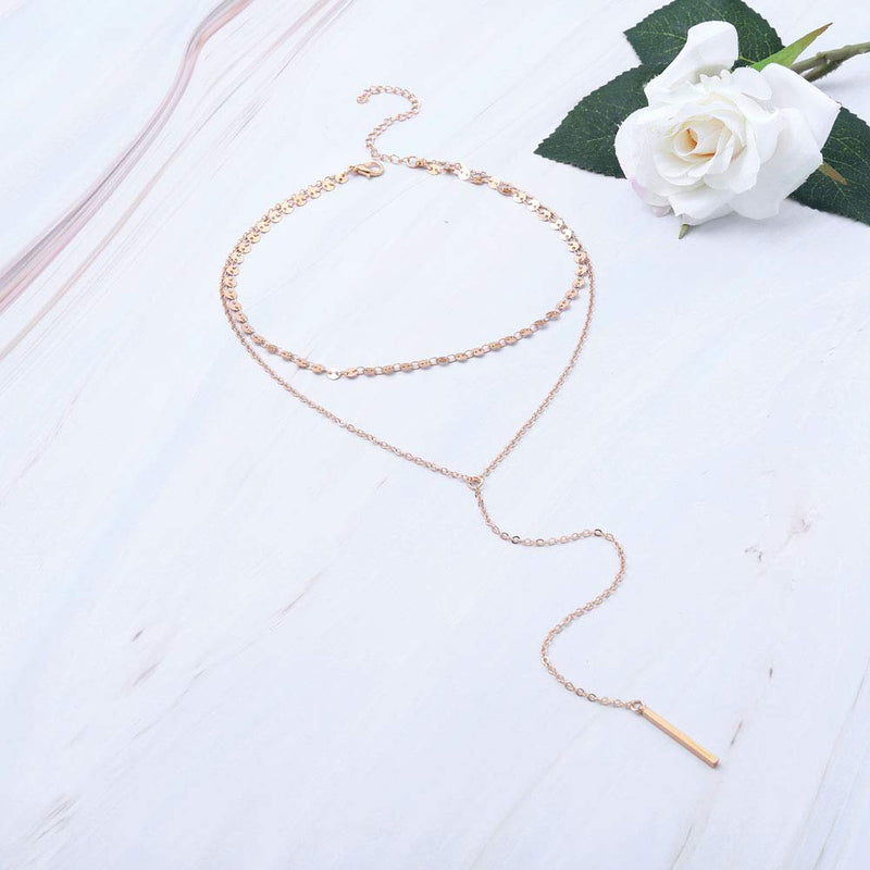 Jovono Boho Multilayer Sequins Choker Necklaces Bar Pendant Necklace Chains for Women and Girls (Gold) Gold - BeesActive Australia