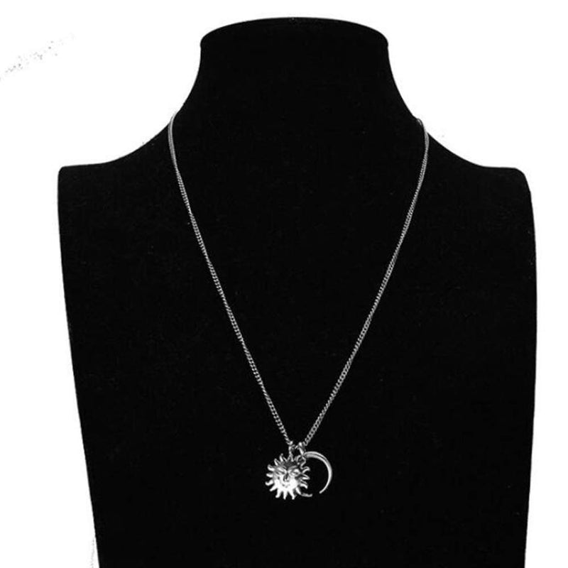 Xerling Silver Sun and Moon Pendant Long Necklace Simple Chain Choker Punk Unisex Eboys Egirls Men Women Jewelry - BeesActive Australia