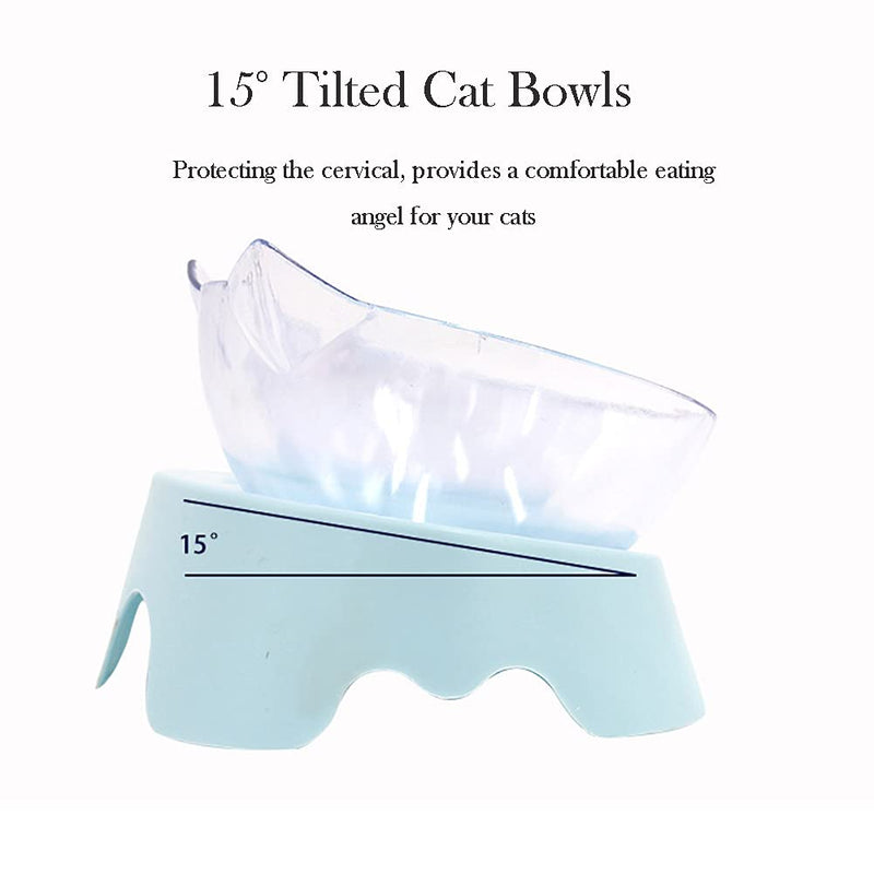 Double Dog Cat Bowls Anti Vomiting, Elevated Cat Food Water Bowls with 15° Tilted Raised Stand Pet Feeder Bowl for Cats and Small Dogs One Size Double Blue - BeesActive Australia