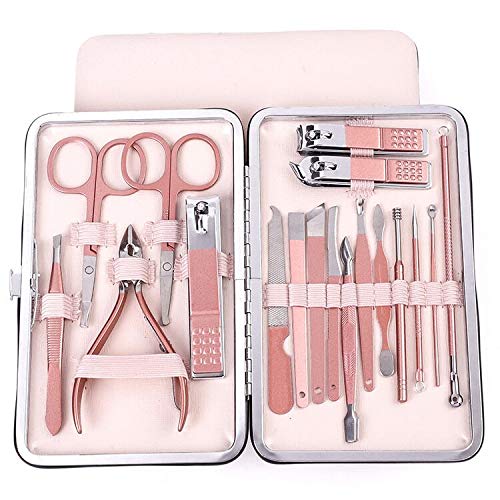 Manicure Set Pedicure Set 18 in 1 Manicure Set Professional Manicure Kit Nail scissors Grooming Kit with Leather Travel Case Pink - BeesActive Australia