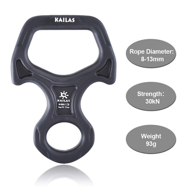 KAILAS Rescue Figure 8 Descender with Ears/Horns Rappelling Gear Belay Device Climbing Skills Black - BeesActive Australia