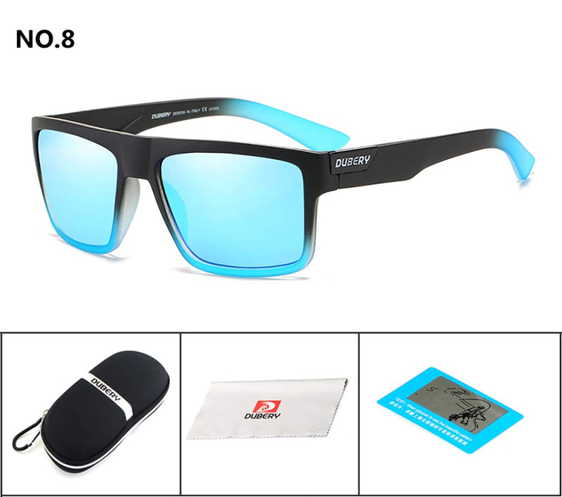 DUBERY Mens Sport Polarized Sunglasses Outdoor Riding Square Windproof Eyewear D918 Black&azure/Azure - BeesActive Australia