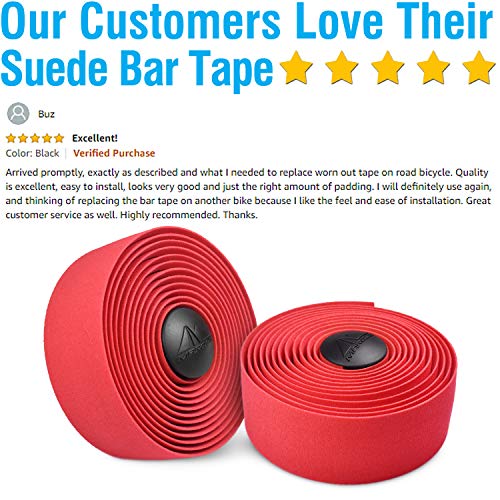 MARQUE Suede Bike Handlebar Tape - Road Cycling Bicycle Handle Bar Wrap for Drop Bars with End Plugs - 2PCS per Set Red - BeesActive Australia