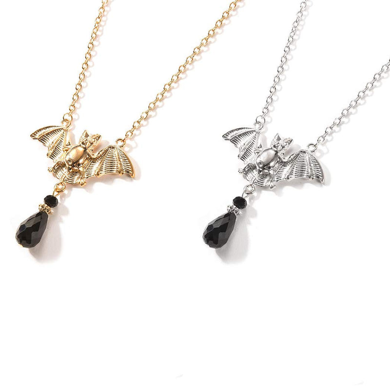 Yalice Vintage Gothic Bat Necklace Chain Black Rhinestone Pendant Necklaces Jewelry for Women and Girls Silver - BeesActive Australia