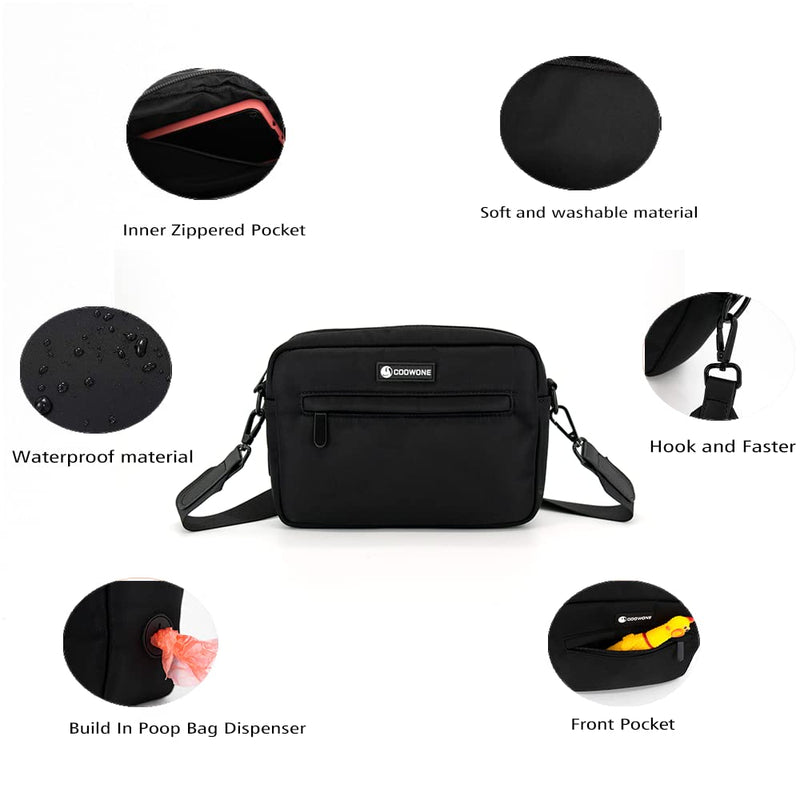 COOWONE Dog Training Treat Pouch for Treats, Kibbles, Toys, Fanny Pack with Small Pouch, Cross-Body Bag Built in Poop Bag Dispenser, Pet Food Carrier Bag Outdoor Travel Shoulder Bag Black - BeesActive Australia