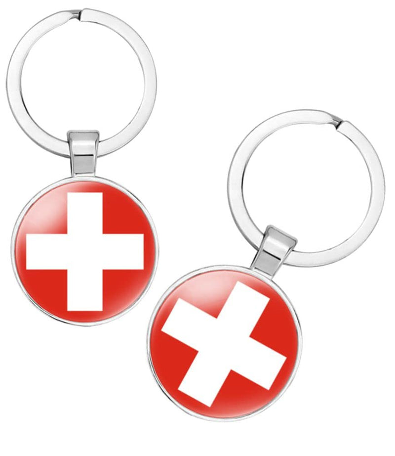 vmcoatdu Switzerland National Flag Key Chain Keyring Gift Men Women Keychain Stainless Steel and Inlaid Glass Materials - BeesActive Australia