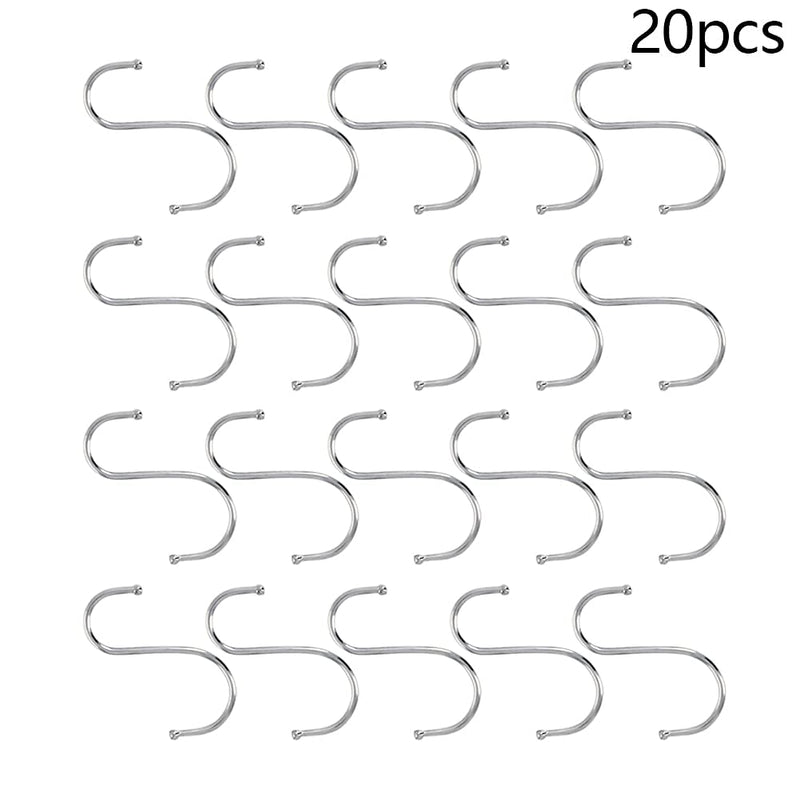 Juvielich 2.5" Wall Mounted S Shaped Hook Hangers for Towel Bag Key Kitchen Utensils, Thickness 3.6-4mm / 0.14"-0.16" Silver Colored, 20 Pcs - BeesActive Australia
