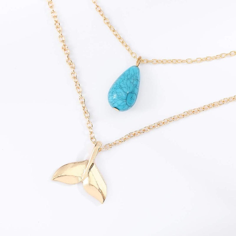 Bmirth Boho Layering Mermaid Neckalce Gold Turquoise Pendant Necklaces Chain Jewelry Adjustable for Women and Girls - BeesActive Australia