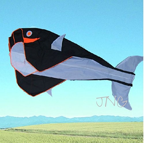 [AUSTRALIA] - LW Sky Aquarium 2M 3D Large Whale Parafoil Kite, Black, Outdoor Park Beach Garden Fun 