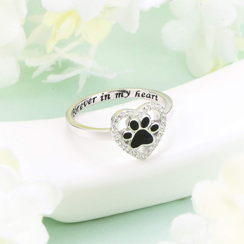 S925 Sterling Silver Jewelry Engraved Forever in my heart Puppy Dog Cat Pet Paw Print Love Heart Ring 9 - BeesActive Australia