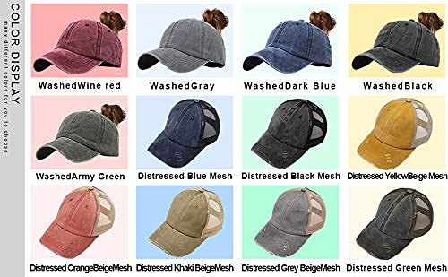 Criss Cross Hat Washed Distressed Baseball Cap Ponytail Hat High Messy Bun Ponycap for Women Classic-blackmesh - BeesActive Australia