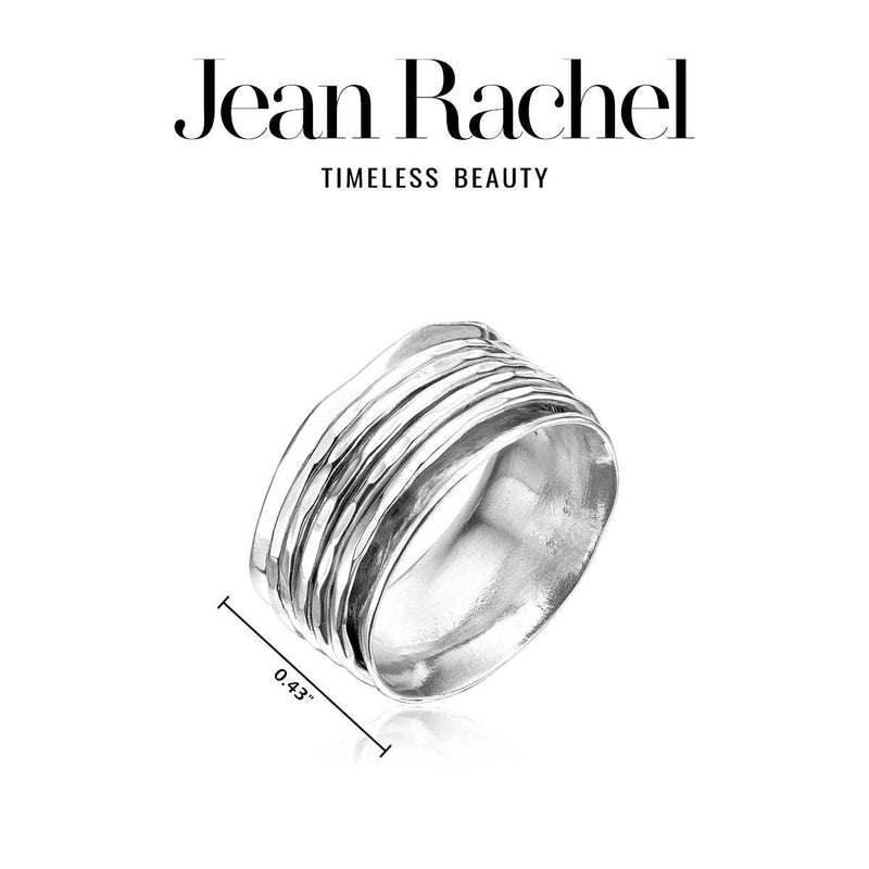 925 Sterling Silver Rotating Spinner Band Ring Wrapped With 5 Black/Silver Hammered Spinner Rings, Stylish, Hypoallergenic, Nickel and Lead-free, Artisan Handcrafted Designer Collection, Made in Israel Hammered 5 Silver spinner ring 8 - BeesActive Australia