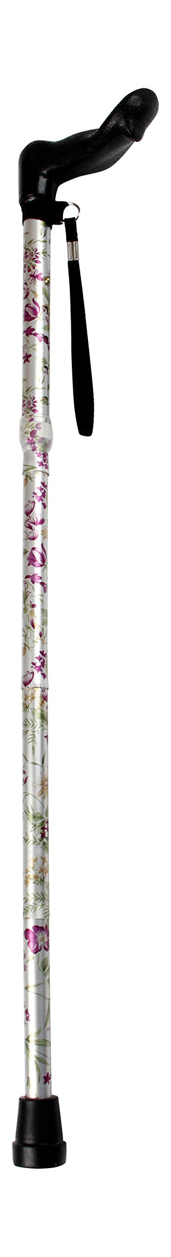 Homecraft Comfy Grip Sticks, Woodland Flower, Folding, Walking Stick for Support and Stability, Contoured Handle, Handicapped and Disabled, 77.5 cm - 87.5 cm, Disability Aids, Left- Hand 775-875mm, Left Hand - BeesActive Australia
