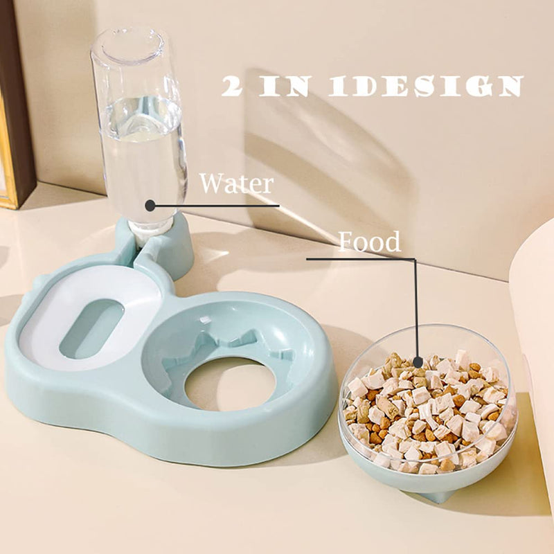 Raised Cat Bowls, 15° Tilted Puppy Cat Food and Water Bowl Set with Automatic Water Dispenser Bottle Cat Dish for Cat Small Medium Dogs Blue - BeesActive Australia