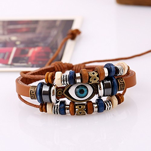 Beaded Eyes Pull Adjustment Couple Leather Bracelet - BeesActive Australia