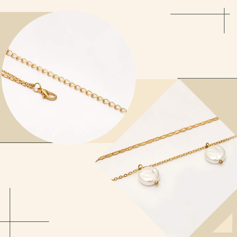 Funyrich Boho Layered Pearl Necklace Chain Party Gold Pendant Necklaces Jewelry for Women and Girls - BeesActive Australia