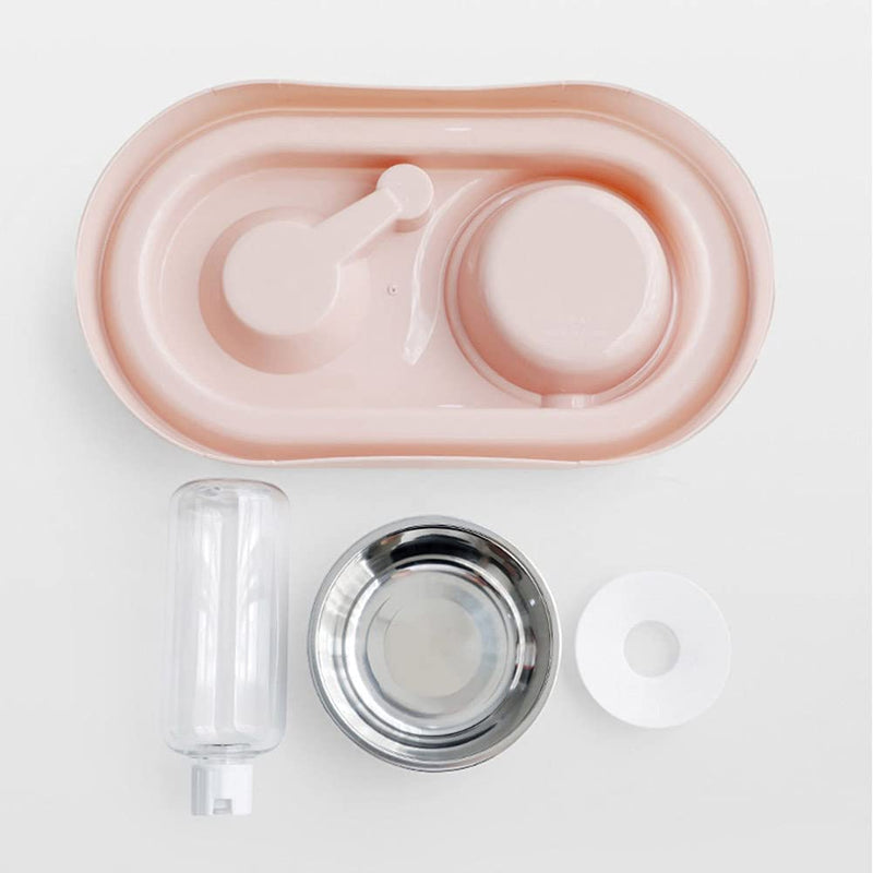 Love Dream Double Dog Cat Bowls, Stainless Steel Dog Bowl Cat Food Bowls and Water Feeder with Automatic Water Bottle for Small Medium Dogs and Cats Pink - BeesActive Australia