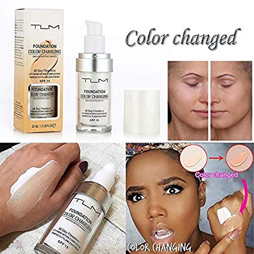 2PCS TLM Flawless Colour Changing Warm Skin Tone Foundation Makeup Base Nude Face Moisturizing Liquid Cover Concealer for Women Girls SPF15(30ml) - BeesActive Australia