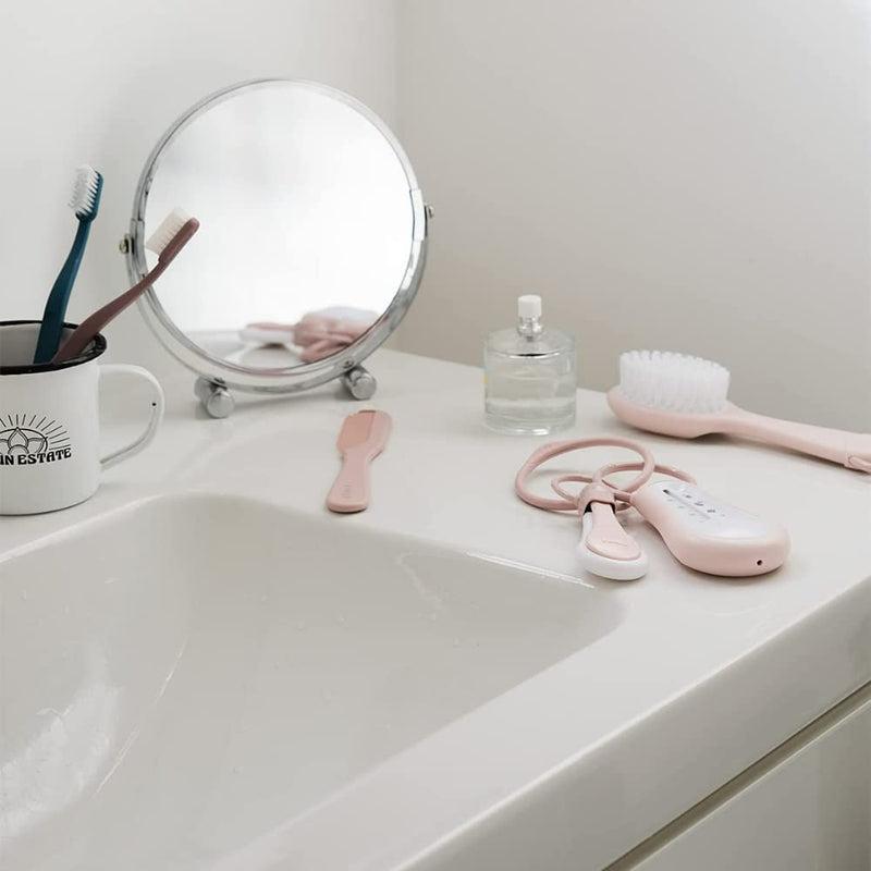 BÉABA - Bathroom Accessories for Babies and Children - 1 x Bath Thermometer + 1 x Nail Clippers + 1 x Comb/Brush - Pink - BeesActive Australia