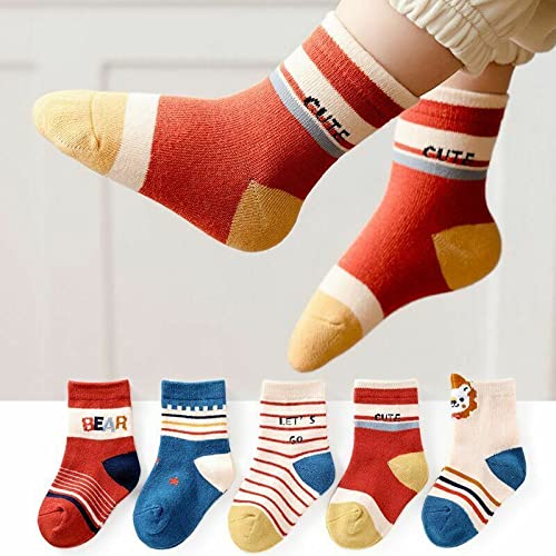 PONPY 5 Pair Pack Kids' Boys' Cotton Socks Children's Winter Warm Striped Socks for 1-10 Years Old 2T - BeesActive Australia