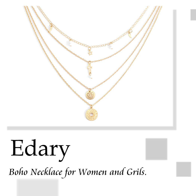 Edary Boho Layered Necklace Cross Pendants Gold Pendants Beaded Necklace for Women and Girls. - BeesActive Australia