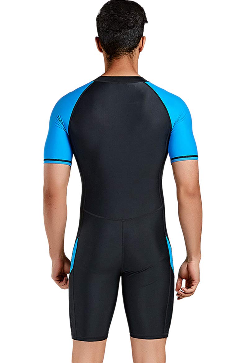 [AUSTRALIA] - Cokar Short Sleeve One Piece Swimwear Swimsuit New Blue Black-men Large 