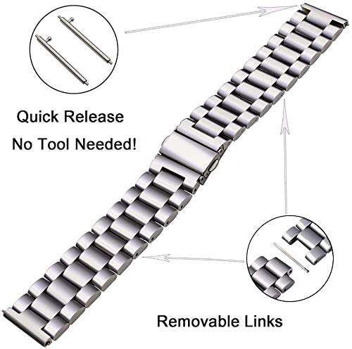 FitTurn Bands Compatible with Veryfitpro Smart Watch ID205 ID205L ID215G ID205U ID205S ID216 Uwatch 3 Uwatch Ufit Uwatch GT Quick Release Classic Stainless Steel Metal WatchBand (Silver) Silver - BeesActive Australia