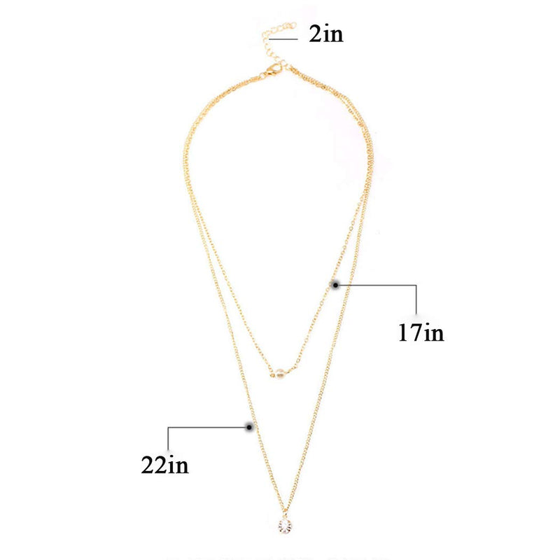 Funyrich Simple Layered Pearl Necklace Chain Rhinestone Pendant Necklaces Jewelry for Women and Girls (Gold) Gold - BeesActive Australia