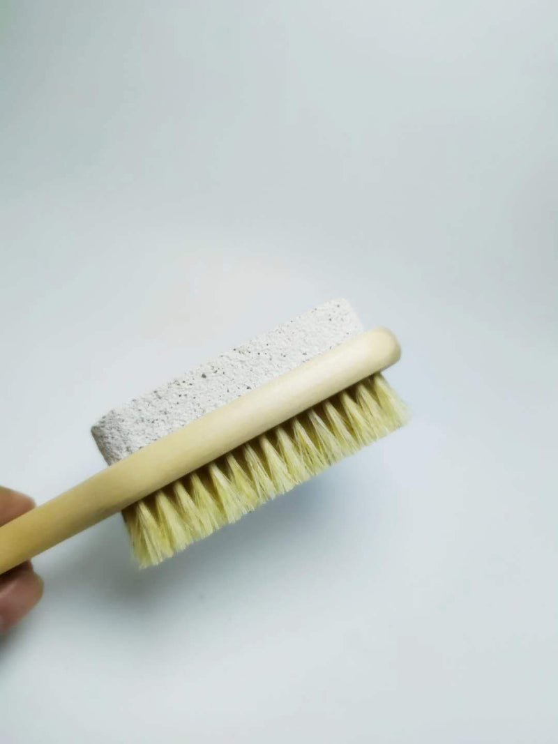Femcery 2Pcs Wood Foot Natural Bristle Brush And Pumice Stone Combo W/Rope Wooden Handle Exfoliator Pedicures Calluses Remover Smoother for Body Skin, Feet, Elbow Scrubber Massage SPA Sauna Dry Skin - BeesActive Australia